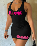 New Style Letter Printed Women Sleeveless Dress XS-XL
