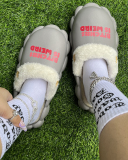 Popular Winter B!tch Printed Hot Sale Fur Sandals Bags