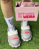 Popular Winter B!tch Printed Hot Sale Fur Sandals Bags