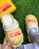 Popular Winter B!tch Printed Hot Sale Fur Sandals Bags
