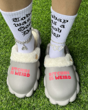 Popular Winter B!tch Printed Hot Sale Fur Sandals Bags