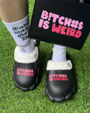 Popular Winter B!tch Printed Hot Sale Fur Sandals Bags
