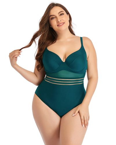 Women High Waist Solid Color Sexy Plus Size One-piece Plus Size Swimwear L-4XL