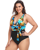 Women V Neck Sexy Wrap One Piece Plus Size Swimwear L-4XL