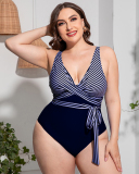 Women V Neck Sexy Wrap One Piece Plus Size Swimwear L-4XL