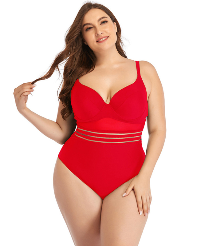Women High Waist Solid Color Sexy Plus Size One-piece Plus Size Swimwear L-4XL