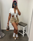 Summer Big Pocket High Waist Solid Color Women Shorts Khaki Black Pink Army Green XS-XL