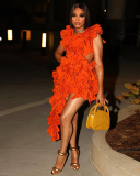 Women Sleeveless Ruched Irregular Sexy Club Dress One-piece Dress Orange Red Black White Yellow S-2XL