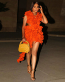 Women Sleeveless Ruched Irregular Sexy Club Dress One-piece Dress Orange Red Black White Yellow S-2XL