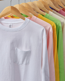 260g Heavy Fabric Pocket Pure Cotton Long Sleeves Threaded Cuffs Two Stitches Solid Color Bottoming Shirt Tops