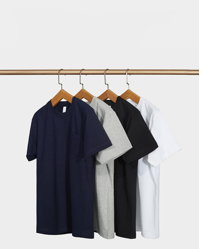 300g Super Heavy Fabric Pocket T-shirt Thick Cotton Short-sleeved Solid Color Bottoming Shirt for Men and Women