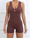 Women Ruched Hips Quick Dry Back Strappy Sleeveless Yoga Jumpsuit 