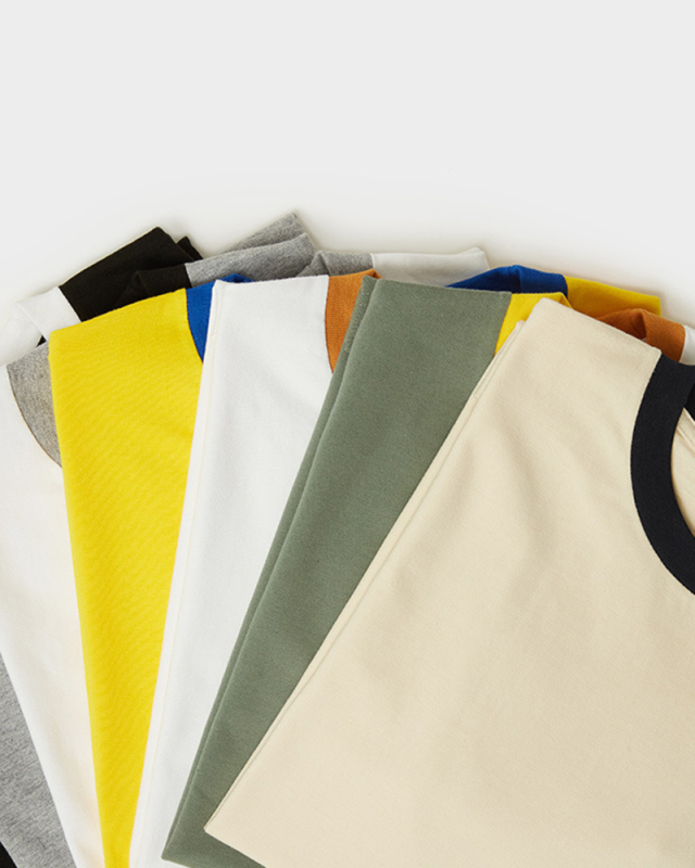 230g Fabric Pure Cotton Color Contrast Short Sleeve Splicing Trim T-shirt Thickened Unisex T-shirt