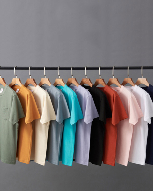 230g Fabric Pocket T-shirt with Two Needles Heavy Seamless Barrel Knitting Round Neck Short-sleeved Trendy Men's and Women's T-shirt