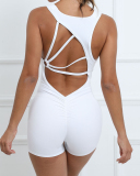 Women Ruched Hips Quick Dry Back Strappy Sleeveless Yoga Jumpsuit 