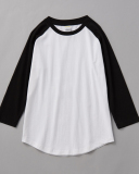 230g Fabric Three-quarter-sleeved T-shirt Pure Cotton Retro Slanted Shoulders Color Matching Curved Hem