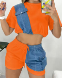 Factory Wholesale Women Colorblock Two Piece Short Set