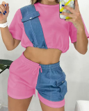 Factory Wholesale Women Colorblock Two Piece Short Set
