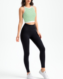 Women Stripe Mini Sports Bra Yoga Tops Green Black S-L
