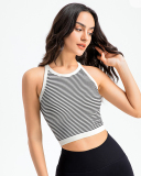 Women Stripe Mini Sports Bra Yoga Tops Green Black S-L