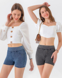 Women High Waist Yoga Hips Lift Jeans Sports Shorts S-2XL