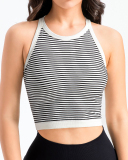 Women Stripe Mini Sports Bra Yoga Tops Green Black S-L