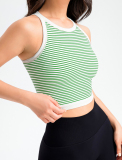 Women Stripe Mini Sports Bra Yoga Tops Green Black S-L