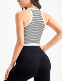 Women Stripe Mini Sports Bra Yoga Tops Green Black S-L