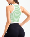 Women Stripe Mini Sports Bra Yoga Tops Green Black S-L