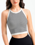 Women Stripe Mini Sports Bra Yoga Tops Green Black S-L