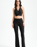 Solid Color Women V-neck Strappy Sports Bra Yoga Top S-L