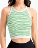 Women Stripe Mini Sports Bra Yoga Tops Green Black S-L