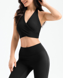 Solid Color Women V-neck Strappy Sports Bra Yoga Top S-L