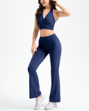 Solid Color Women V-neck Strappy Sports Bra Yoga Top S-L