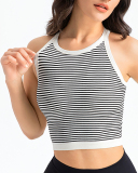 Women Stripe Mini Sports Bra Yoga Tops Green Black S-L