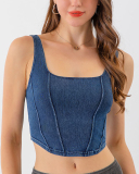 Women Sleeveless New Style Jeans U Neck Quick Dry Sports Vest S-2XL