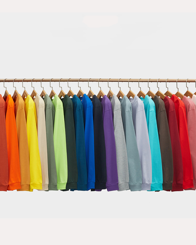 250g OEM Fabric 17 Cotton Heavyweight Blank Shirts Round Neck Long Sleeves Threaded Cuffs T-Shirts Thick Solid Color Parent-child Long Sleeves