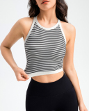 Women Stripe Mini Sports Bra Yoga Tops Green Black S-L