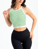 Women Stripe Mini Sports Bra Yoga Tops Green Black S-L