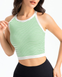 Women Stripe Mini Sports Bra Yoga Tops Green Black S-L