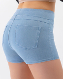 Women High Waist Yoga Hips Lift Jeans Sports Shorts S-2XL