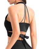 Solid Color Women V-neck Strappy Sports Bra Yoga Top S-L