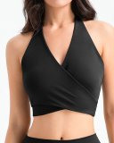 Solid Color Women V-neck Strappy Sports Bra Yoga Top S-L