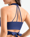 Solid Color Women V-neck Strappy Sports Bra Yoga Top S-L