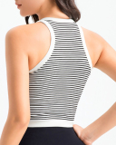 Women Stripe Mini Sports Bra Yoga Tops Green Black S-L