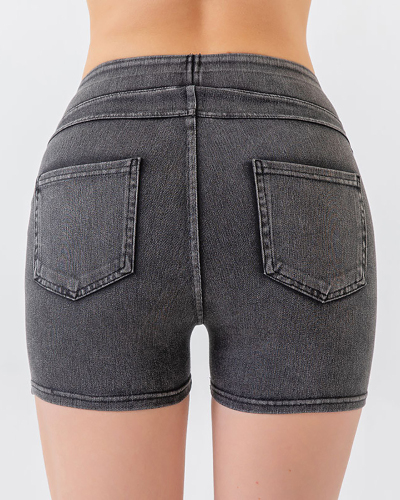 Women High Waist Yoga Hips Lift Jeans Sports Shorts S-2XL
