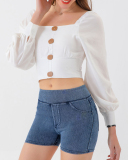 Women High Waist Yoga Hips Lift Jeans Sports Shorts S-2XL