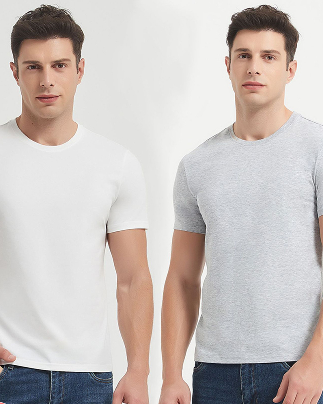 Cotton Plant Fibre Solid Color Crew Neck Men's T-shirt S-4XL