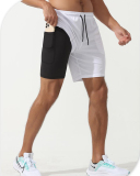 Men's Summer Loose Lined Fitness Reflective Back Zipper Running Shorts Black Red Navy Blue Gray S-2XL