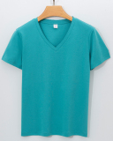 Women V-Neck 170g Cotton Summer Solid Color Basic T-shirt S-3XL